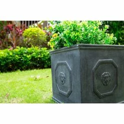 KANTE 12.6 in. W Square Antique Gray Lightweight Concrete/Fiberglass Indoor Outdoor English Lion Head Planter -KANTE Sales antique gray kante plant pots osf0172b c80451 1f 1000