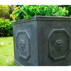 KANTE 12.6 in. W Square Antique Gray Lightweight Concrete/Fiberglass Indoor Outdoor English Lion Head Planter -KANTE Sales antique gray kante plant pots osf0172b c80451 4f 1000
