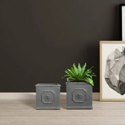 KANTE 12.5" and 10.2"H Square Antique Gray Lightweight Classic English Style Lion Head Planter (Set of 2) Outdoor/Indoor -KANTE Sales antique gray kante plant pots rf0172ab c80451 1f 1000