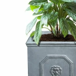 KANTE 12.5" and 10.2"H Square Antique Gray Lightweight Classic English Style Lion Head Planter (Set of 2) Outdoor/Indoor -KANTE Sales antique gray kante plant pots rf0172ab c80451 44 1000