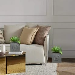 KANTE 12.5" and 10.2"H Square Antique Gray Lightweight Classic English Style Lion Head Planter (Set of 2) Outdoor/Indoor -KANTE Sales antique gray kante plant pots rf0172ab c80451 4f 1000