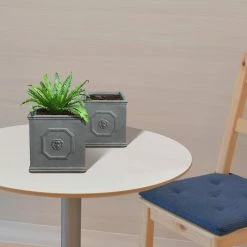 KANTE 12.5" and 10.2"H Square Antique Gray Lightweight Classic English Style Lion Head Planter (Set of 2) Outdoor/Indoor -KANTE Sales antique gray kante plant pots rf0172ab c80451 76 1000