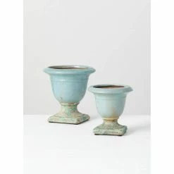 SULLIVANS Aqua Ceramic Urns (Set of 2) -KANTE Sales aqua sullivans plant pots cm2891 1f 1000