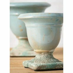 SULLIVANS Aqua Ceramic Urns (Set of 2) -KANTE Sales aqua sullivans plant pots cm2891 4f 1000