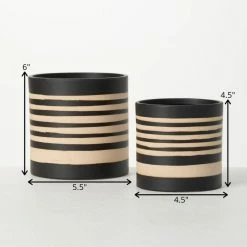 SULLIVANS Black and Brown Striped Ceramic Planter (Set of 2) -KANTE Sales black and brown striped sullivans plant pots pr2715 1f 1000