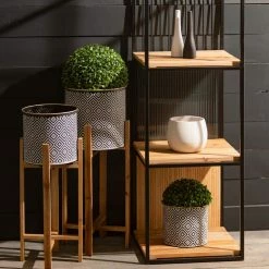 SULLIVANS Black and White Gemoetric Pattern Metal Planter (Set of 3) -KANTE Sales black and white patterned sullivans plant pots met1828 1f 1000