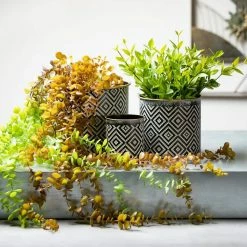 SULLIVANS Black and White Gemoetric Pattern Metal Planter (Set of 3) -KANTE Sales black and white patterned sullivans plant pots met1828 44 1000