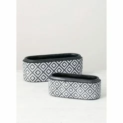 SULLIVANS Black Cement Oval Planters (Set of 2) -KANTE Sales black sullivans plant pots cmt1173 1f 1000