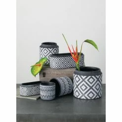 SULLIVANS Black Cement Flower Pots (Set of 2) -KANTE Sales black sullivans plant pots cmt1174 4f 1000