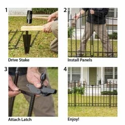 Vigoro Beaumont 40.4 in. H x 49.6 in. W Black Steel 3-Rail Fence Panel -KANTE Sales black vigoro garden fencing 860336 76 1000