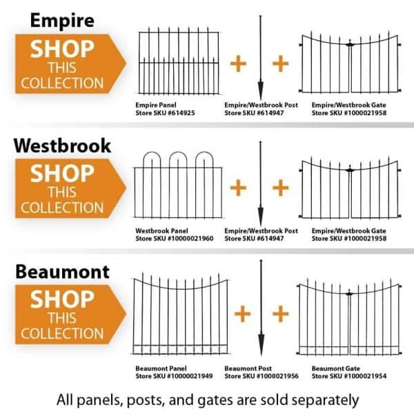 Vigoro Empire 30 in. x 36 in. Black Steel 3-Rail Fence Panel (4-Pack) 11 Vigoro Empire 30 in. x 36 in. Black Steel 3-Rail Fence Panel (4-Pack) - Image 9