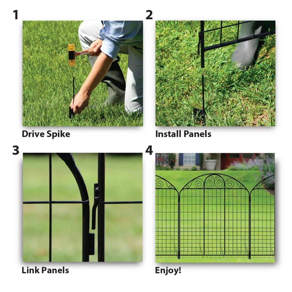 Vigoro Rockdale 43.8 in. Black Steel Fence Panel (6-Pack) 9 Vigoro Rockdale 43.8 in. Black Steel Fence Panel (6-Pack) - Image 7