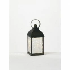 SULLIVANS 10.5 in. Black Speckled Lantern with LED Pillar Candle
