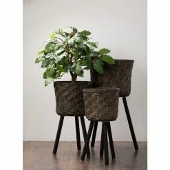 SULLIVANS Basket On Stand - Set of 3 -KANTE Sales brown sullivans plant pots n2574 4f 1000