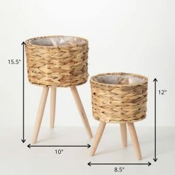 SULLIVANS Brown Woven Wood Planter Basket with Legs (Set of 2) -KANTE Sales brown woven sullivans plant pots n2730 1f 1000