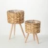 SULLIVANS Brown Woven Wood Planter Basket with Legs (Set of 2)