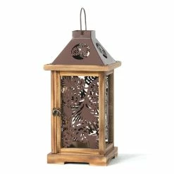 SULLIVANS Brown Metal and Wood Pinecone Lantern -KANTE Sales browns tans sullivans outdoor lanterns met1767 76 1000