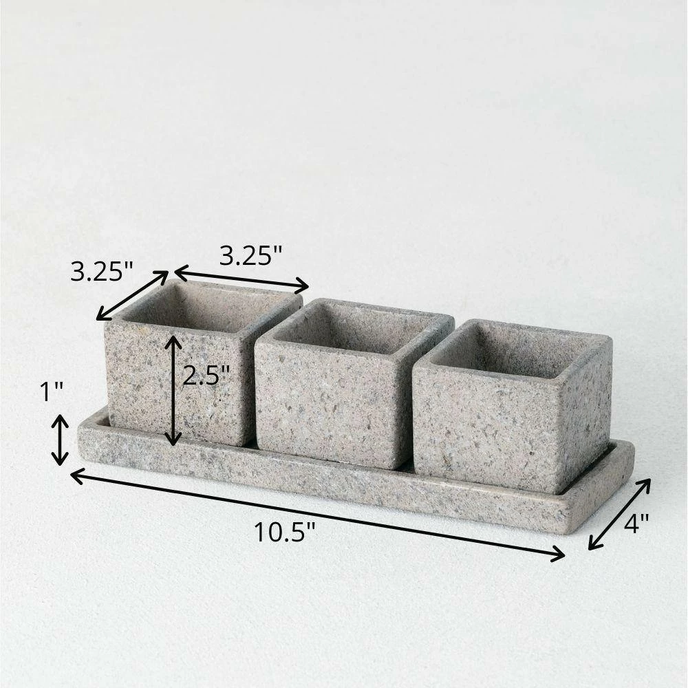 SULLIVANS Cement Flower Pots Tray -Set of 3 4 SULLIVANS Cement Flower Pots Tray -Set of 3 - Image 2