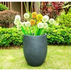 KANTE 21.7 in. H Round Charcoal Concrete/Fiberglass Indoor Outdoor Modern Tall Planter