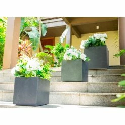 KANTE 16 in. x 12 in. and 10 in. W Square Charcoal Lightweight Concrete/Fiberglass Indoor Outdoor Elegant Planters (Set of 3) -KANTE Sales charcoal kante plant pots osf0001abc c60121 1f 1000