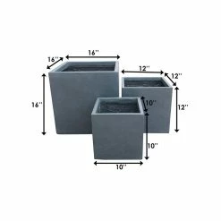 KANTE 16 in. x 12 in. and 10 in. W Square Charcoal Lightweight Concrete/Fiberglass Indoor Outdoor Elegant Planters (Set of 3) -KANTE Sales charcoal kante plant pots osf0001abc c60121 44 1000