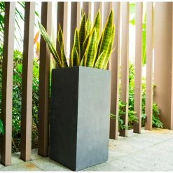 KANTE 20 in. H Square Charcoal Lightweight Concrete/Fiberglass Indoor Outdoor Elegant Tall Planter -KANTE Sales charcoal kante plant pots osf0002a c60121 44 1000
