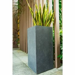 KANTE 20 in. H Square Charcoal Lightweight Concrete/Fiberglass Indoor Outdoor Elegant Tall Planter -KANTE Sales charcoal kante plant pots osf0002a c60121 4f 1000