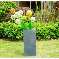 KANTE 20 in. H Square Charcoal Lightweight Concrete/Fiberglass Indoor Outdoor Elegant Tall Planter -KANTE Sales charcoal kante plant pots osf0002a c60121 76 1000
