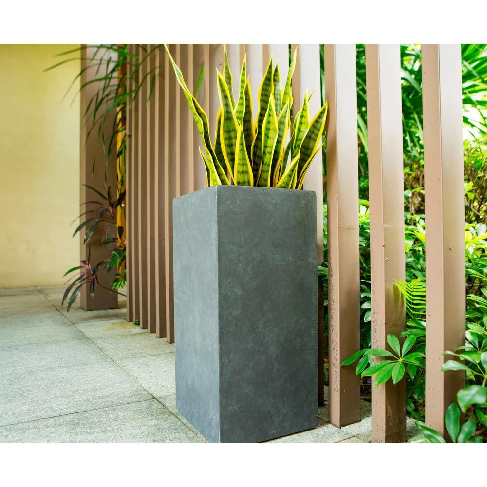 KANTE 24 in. H Square Charcoal Concrete/Fiberglass Indoor Outdoor Elegant Tall Planter 11 KANTE 24 in. H Square Charcoal Concrete/Fiberglass Indoor Outdoor Elegant Tall Planter - Image 9
