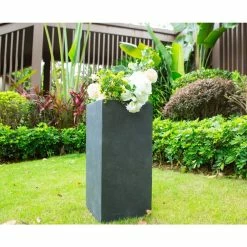 KANTE 28 in. H Square Charcoal Concrete/Fiberglass Indoor Outdoor Modern Tall Planter -KANTE Sales charcoal kante plant pots osf0002c c60121 1d 1000