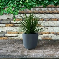 KANTE 9 in. H Charcoal Concrete and Fiberglass Round Bowl Planter, Outdoor Indoor Large Planters Pots with Drainage -KANTE Sales charcoal kante plant pots rc0050a c60121 4f 1000