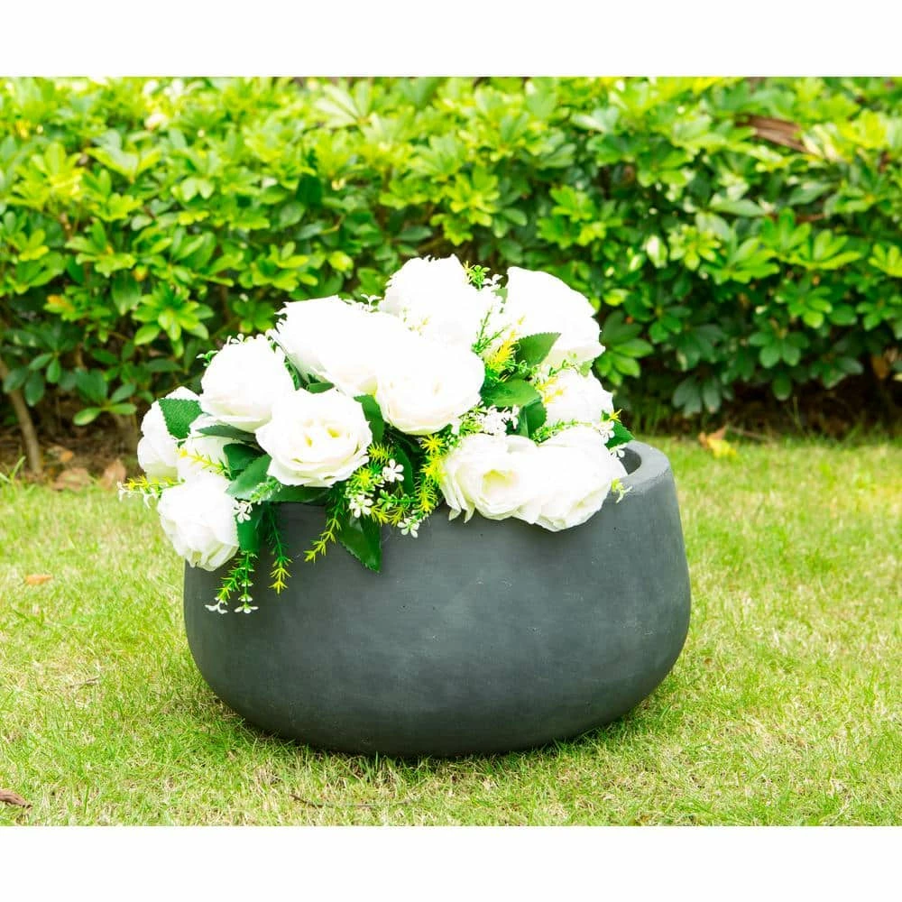 KANTE Medium 10 in. Tall Charcoal Lightweight Concrete Round Outdoor Bowl Planter 5 KANTE Medium 10 in. Tall Charcoal Lightweight Concrete Round Outdoor Bowl Planter - Image 3