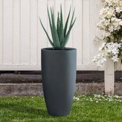 KANTE 13.39 in. x 23.62 in. Round Charcoal Finish Lightweight Concrete and Fiberglass Indoor Outdoor Planter w/Drainage Hole -KANTE Sales charcoal kante plant pots rc0099a c60121 44 1000