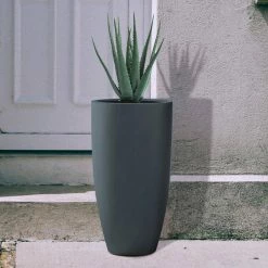 KANTE 13.39 in. x 23.62 in. Round Charcoal Finish Lightweight Concrete and Fiberglass Indoor Outdoor Planter w/Drainage Hole -KANTE Sales charcoal kante plant pots rc0099a c60121 76 1000