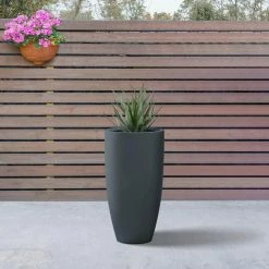 KANTE 13.39 in. x 23.62 in. Round Charcoal Finish Lightweight Concrete and Fiberglass Indoor Outdoor Planter w/Drainage Hole -KANTE Sales charcoal kante plant pots rc0099a c60121 c3 1000