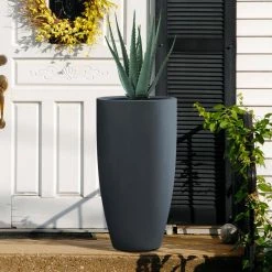KANTE 13.39 in. x 23.62 in. Round Charcoal Finish Lightweight Concrete and Fiberglass Indoor Outdoor Planter w/Drainage Hole -KANTE Sales charcoal kante plant pots rc0099a c60121 fa 1000