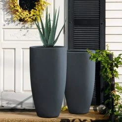 KANTE 31.4" and 23.6"H Charcoal Finish Concrete Tall Planters (Set of 2), Large Outdoor Indoor w/Drainage Hole & Rubber Plug -KANTE Sales charcoal kante plant pots rc0099ab c60121 1f 1000