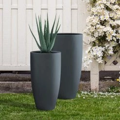 KANTE 31.4" and 23.6"H Charcoal Finish Concrete Tall Planters (Set of 2), Large Outdoor Indoor w/Drainage Hole & Rubber Plug -KANTE Sales charcoal kante plant pots rc0099ab c60121 44 1000