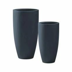 KANTE 31.4" and 23.6"H Charcoal Finish Concrete Tall Planters (Set of 2), Large Outdoor Indoor w/Drainage Hole & Rubber Plug