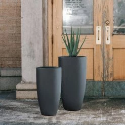 KANTE 31.4" and 23.6"H Charcoal Finish Concrete Tall Planters (Set of 2), Large Outdoor Indoor w/Drainage Hole & Rubber Plug -KANTE Sales charcoal kante plant pots rc0099ab c60121 76 1000