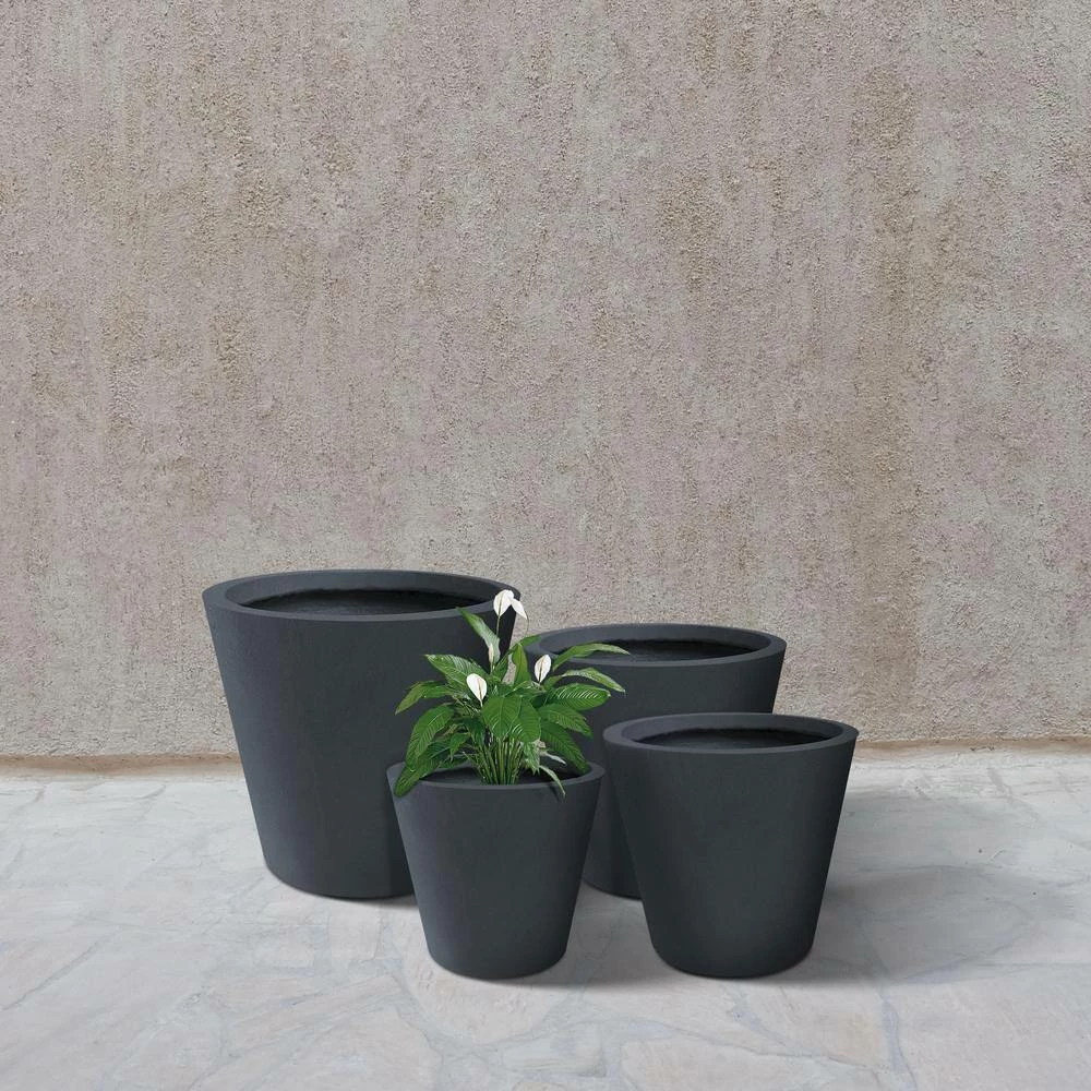 KANTE 20.9", 17.7", 15" & 12.6"H Cylindrical Charcoal Finish Lightweight Concrete Modern Planters Set of 4, Outdoor Indoor 8 KANTE 20.9", 17.7", 15" & 12.6"H Cylindrical Charcoal Finish Lightweight Concrete Modern Planters Set of 4, Outdoor Indoor - Image 6