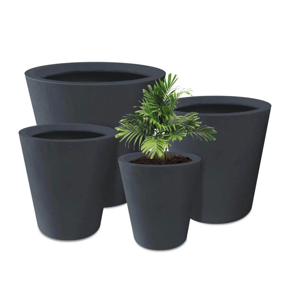 KANTE 20.9", 17.7", 15" & 12.6"H Cylindrical Charcoal Finish Lightweight Concrete Modern Planters Set of 4, Outdoor Indoor 3 KANTE 20.9", 17.7", 15" & 12.6"H Cylindrical Charcoal Finish Lightweight Concrete Modern Planters Set of 4, Outdoor Indoor