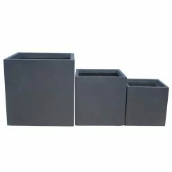 KANTE 16 in. Tall Charcoal Lightweight Concrete Square Modern Outdoor Planter (Set of 3)