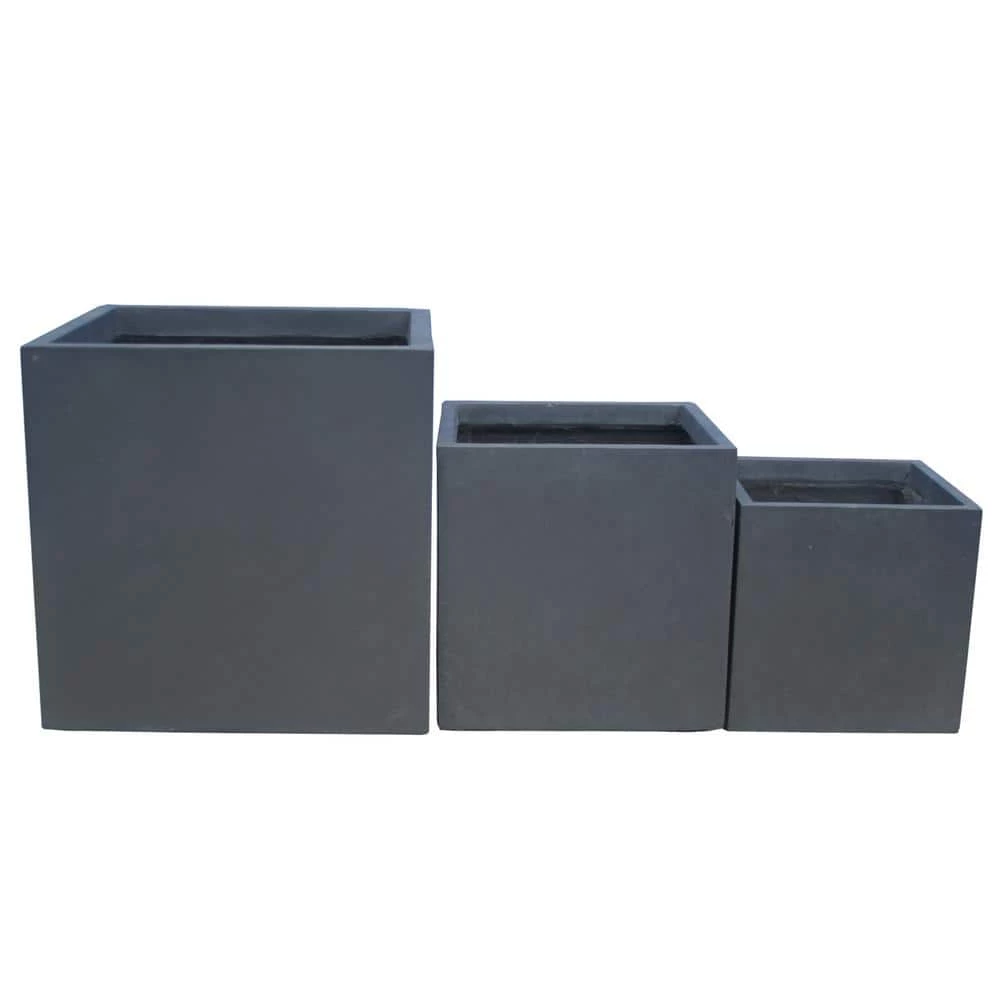 KANTE 16 in. Tall Charcoal Lightweight Concrete Square Modern Outdoor Planter (Set of 3) 3 KANTE 16 in. Tall Charcoal Lightweight Concrete Square Modern Outdoor Planter (Set of 3)