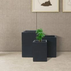 KANTE 19", 16" and 13"H Charcoal Finish Concrete Tall Square Set of 3, Outdoor Indoor Lightweight Planters w/ Drainage Hole 14 KANTE 19", 16" and 13"H Charcoal Finish Concrete Tall Square Set of 3, Outdoor Indoor Lightweight Planters w/ Drainage Hole -KANTE Sales charcoal kante plant pots rf0007abc c60121 1f 1000