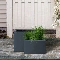KANTE 23.6" and 19.4"L Rectangular Charcoal Finish Lightweight Concrete Long Planter w/ Drainage Hole Set of 2 Outdoor/Indoor -KANTE Sales charcoal kante plant pots rf0146sa c60121 1f 1000