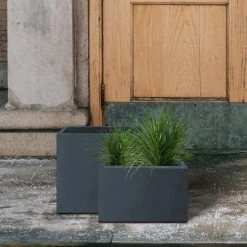KANTE 23.6" and 19.4"L Rectangular Charcoal Finish Lightweight Concrete Long Planter w/ Drainage Hole Set of 2 Outdoor/Indoor -KANTE Sales charcoal kante plant pots rf0146sa c60121 44 1000