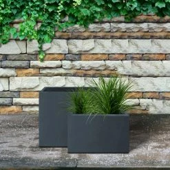 KANTE 23.6" and 19.4"L Rectangular Charcoal Finish Lightweight Concrete Long Planter w/ Drainage Hole Set of 2 Outdoor/Indoor -KANTE Sales charcoal kante plant pots rf0146sa c60121 76 1000