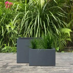KANTE 23.6" and 19.4"L Rectangular Charcoal Finish Lightweight Concrete Long Planter w/ Drainage Hole Set of 2 Outdoor/Indoor -KANTE Sales charcoal kante plant pots rf0146sa c60121 fa 1000