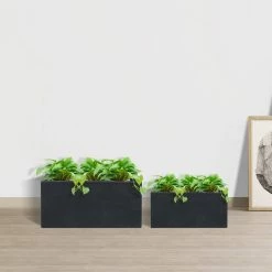 KANTE 31.4 in. & 23.6 in. L Rectangular Charcoal Lightweight Long Low Planters w/Drainage Hole (Set of 2), Outdoor/Indoor -KANTE Sales charcoal kante plant pots rf0147ab c60121 4f 1000